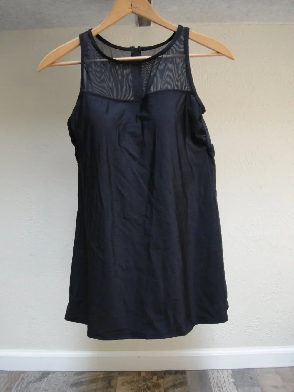 Swim Solutions Made for Macy's Mesh-Neck Tummy-Control Swimdress, Black, Size 14 - Picture 2 of 12